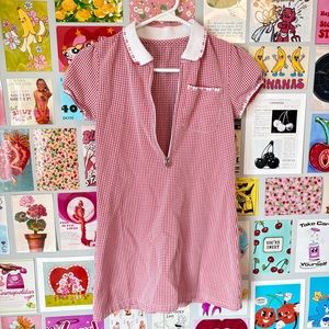 VINTAGE Red and white embroidered heart gingham checkered dress cottage …